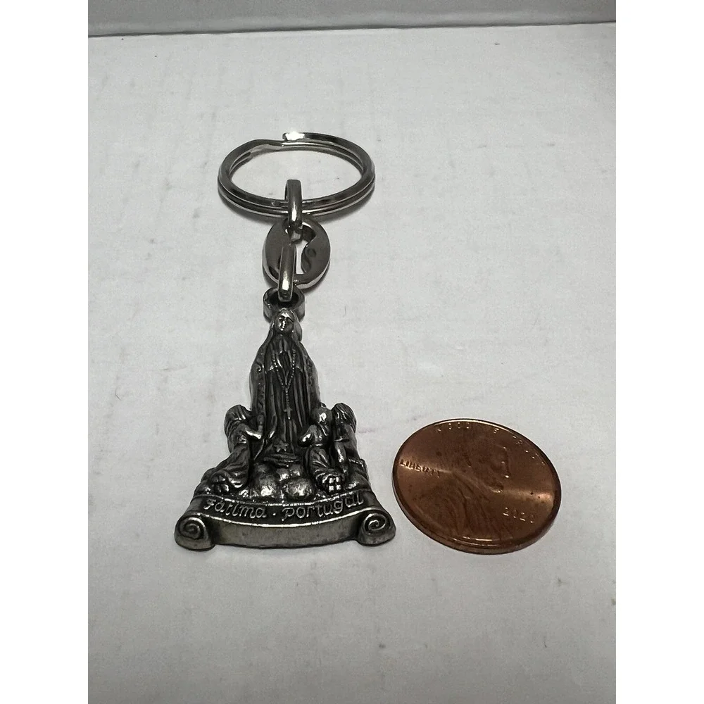 VIRGIN OF The Rosary Fatima & 3 Kids Shepherd‎  METAL KEYCHAIN KEYRING